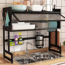 Load image into Gallery viewer, STORFEX 2-Tier Over Sink Dish Drying Rack with Cover - Black