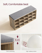 Load image into Gallery viewer, VASAGLE Shoe Storage Bench with 15 Compartments - Oak/Grey