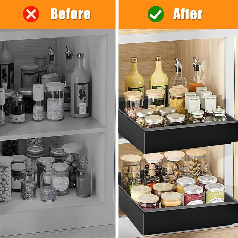 STORFEX Adjustable Width Retractable Kitchen Cabinet Drawer - Black