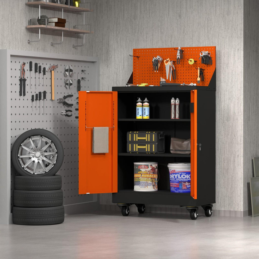Fraser Country Milan Steel Tool Cart Cabinet - Orange & Black