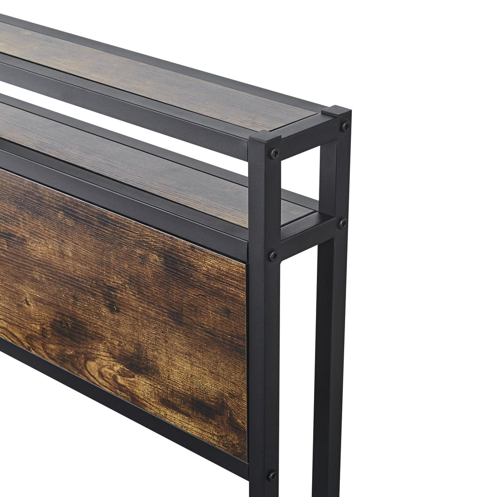 Fraser Country Single Metal Bed Frame with Wooden Rustic Brown Headboard & Footboard - Black