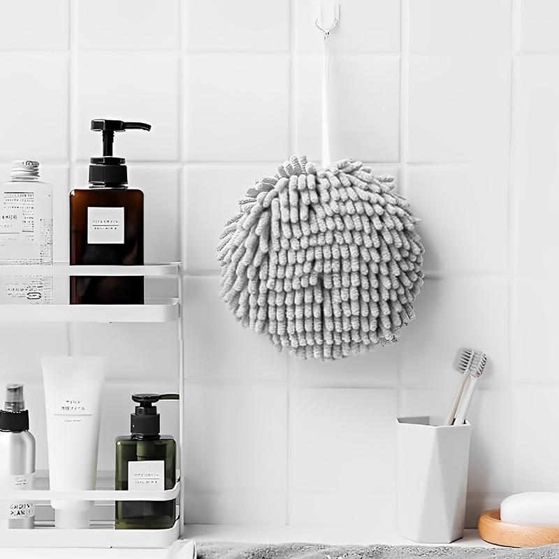 COMFEYA Fuzzy Ball Towel (Set of 2) White and Grey