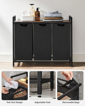 Load image into Gallery viewer, Vasagle 3-Compartment Laundry Hamper with Storage Surface - Rustic Brown