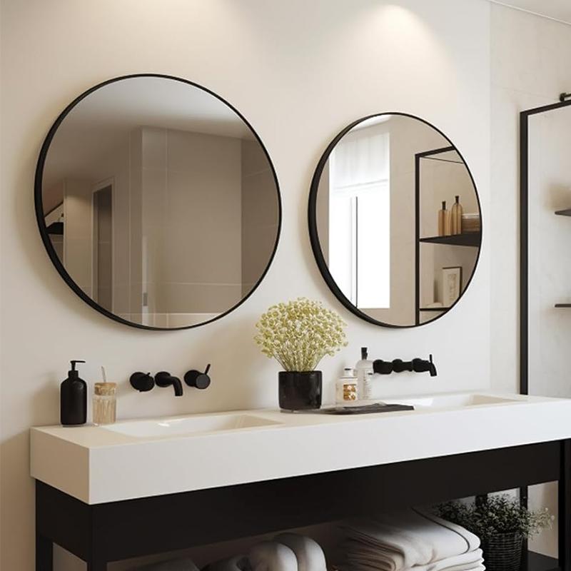 COMFEYA 60cm Black Round Mirror