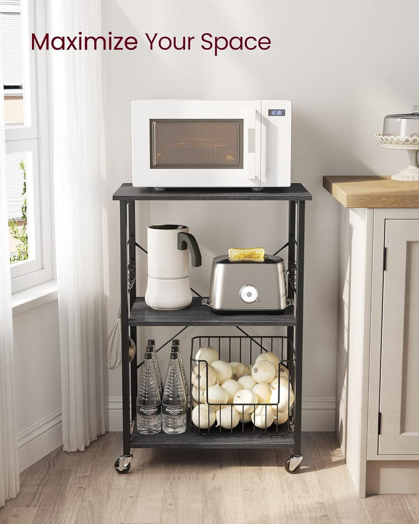 VASAGLE 3 Tier Metal Frame Kitchen Trolley - Ebony Black