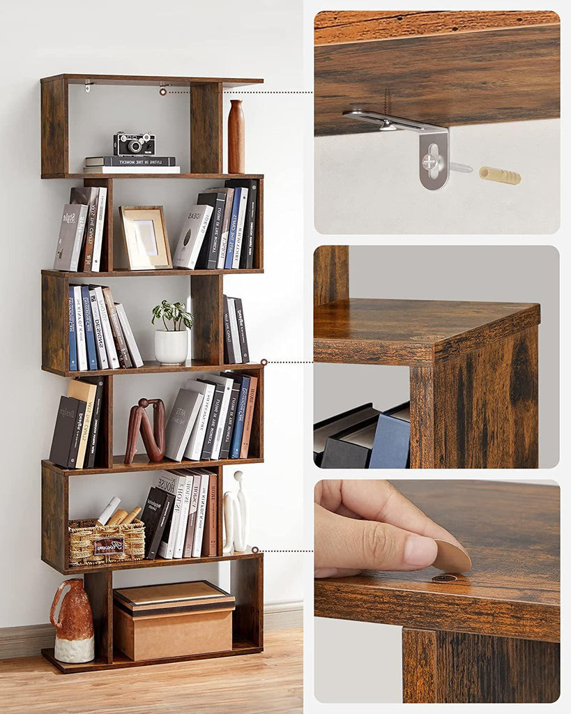 Vasagle Freestanding Decorative Wooden Bookcase - Rustic Brown