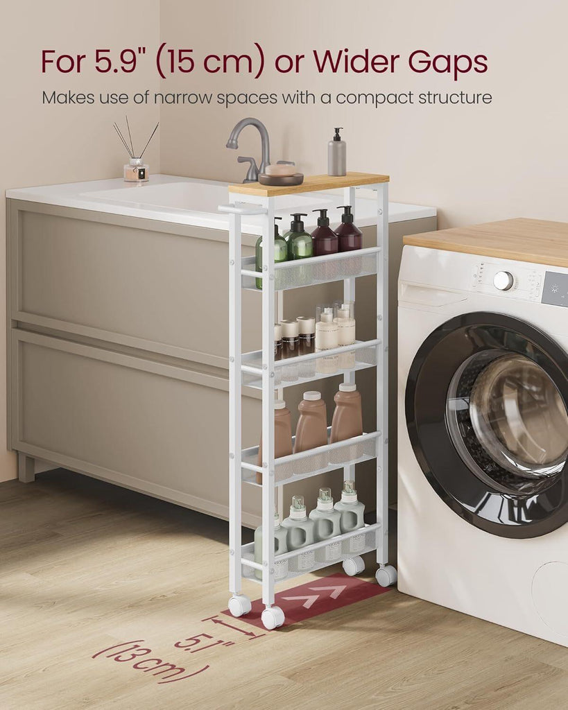 VASAGLE 5-Tier Slim Storage Rolling Cart - White