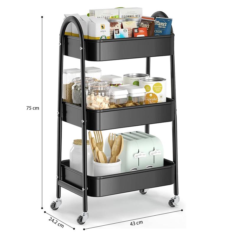 STORFEX 3-Tier Multi-Purpose Rolling Cart - Black