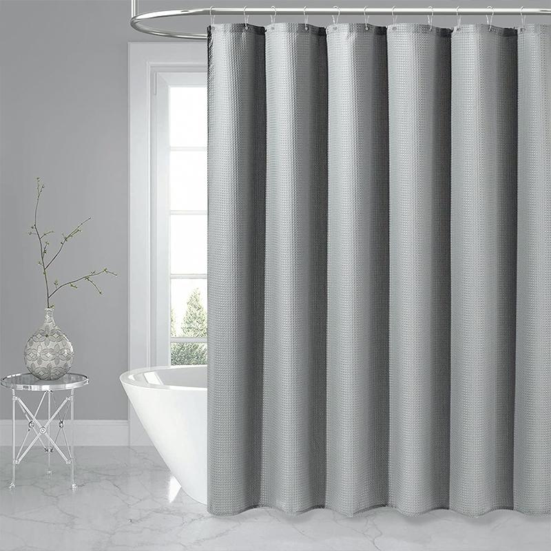 COMFEYA Waffle Weave Long Fabric Shower Curtain - Grey