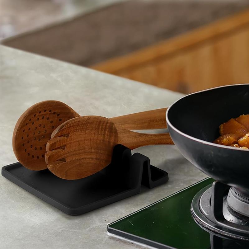 2 Pack Kitchen Silicone Utensil Rest - Black