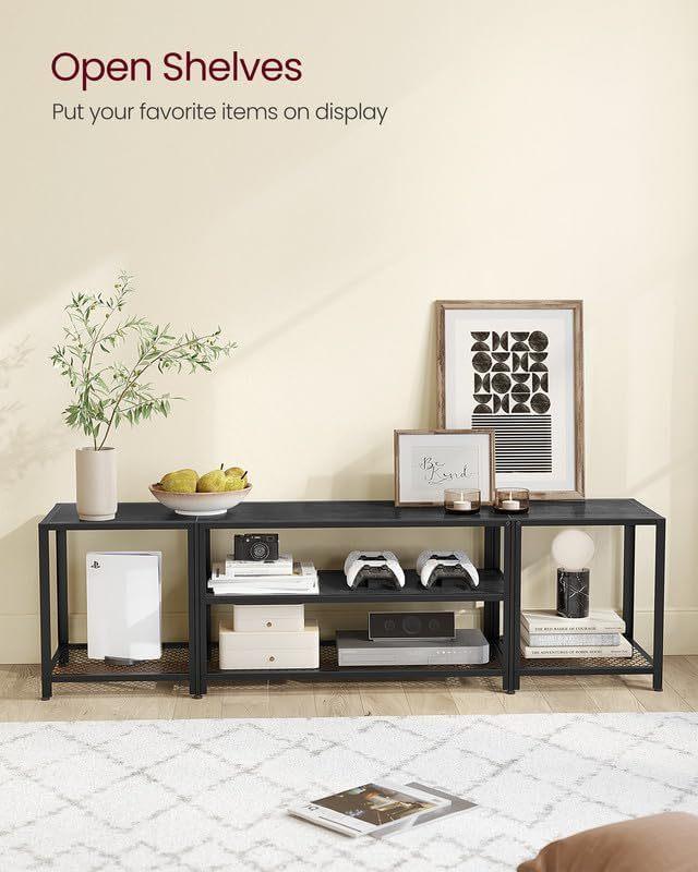Vasagle 1.8M Large Television Stand With Shelves - Black with Wood Grain