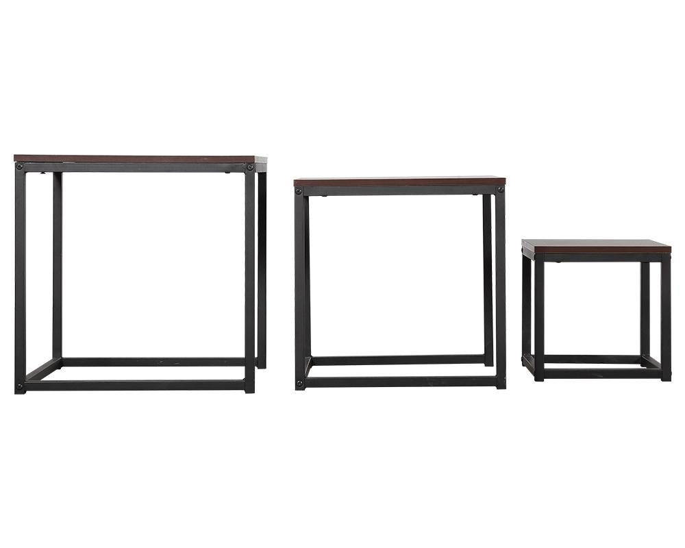 3 Piece Square Nesting Coffee Tables Set - Walnut & Black