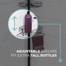 Load image into Gallery viewer, STORFEX Rust-Resistant Corner Shower Caddy with Towel Bar and Hooks - Black
