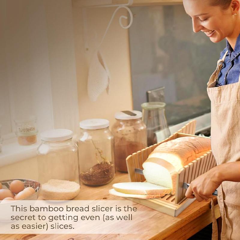 OZZYCOOK Bamboo Bread Slicer with Serrated Knife