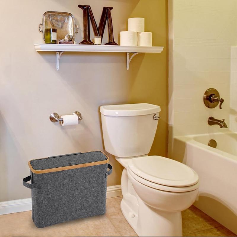 STORFEX Toilet Paper Storage Basket with Lid - Grey