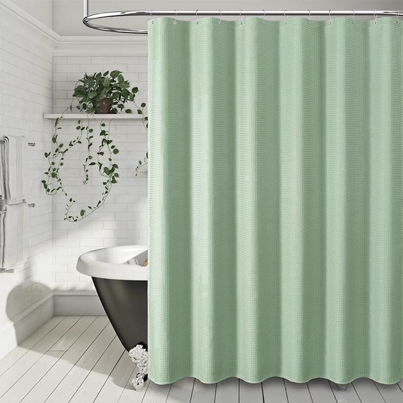 COMFEYA Waffle Weave Long Fabric Shower Curtain - Green