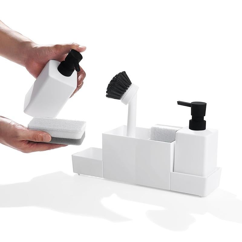 STORFEX Kitchen Soap Dispenser with Sponge Holder - White