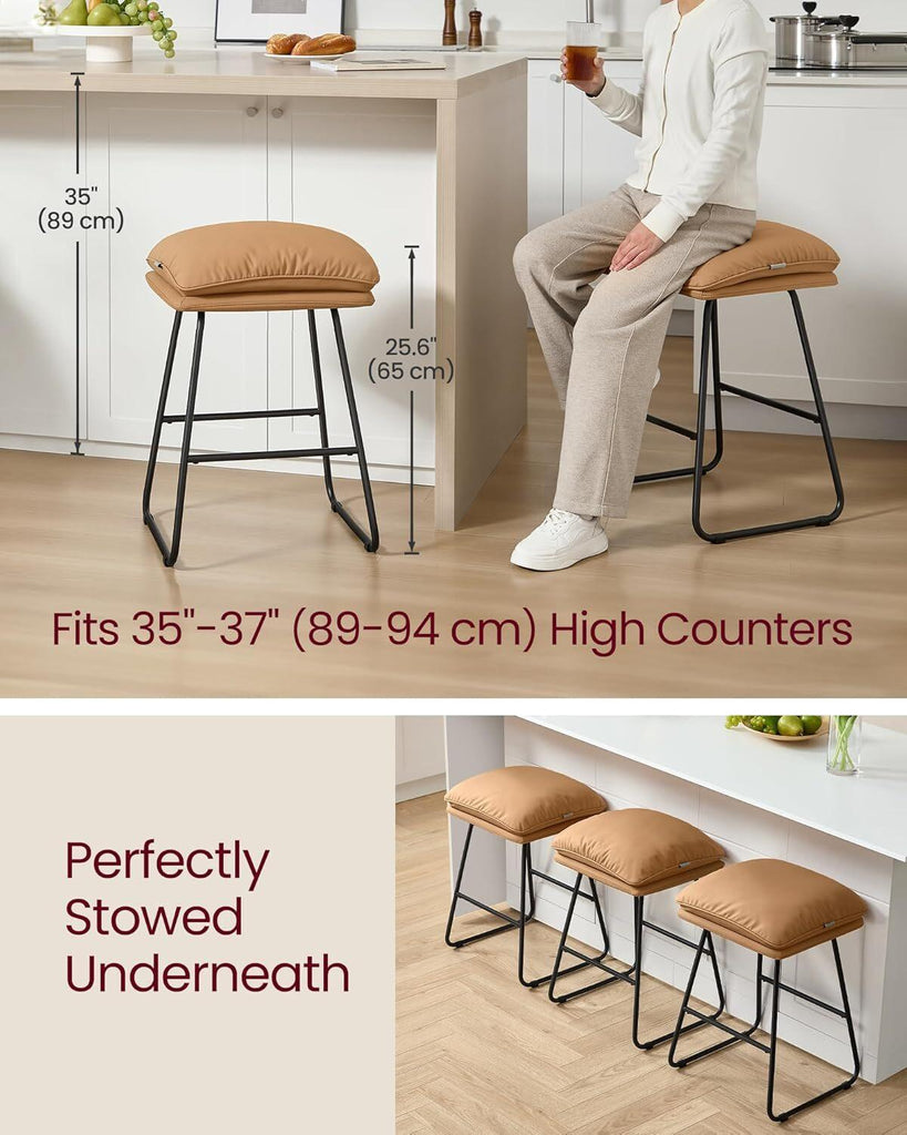VASAGLE Set of 2 Bar Stools with Cushion and Sled Base - Caramel Brown