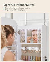 Load image into Gallery viewer, SONGMICS LED Jewelry Cabinet Wall or Door Mounted Mirror - White Surface with Greige Lining