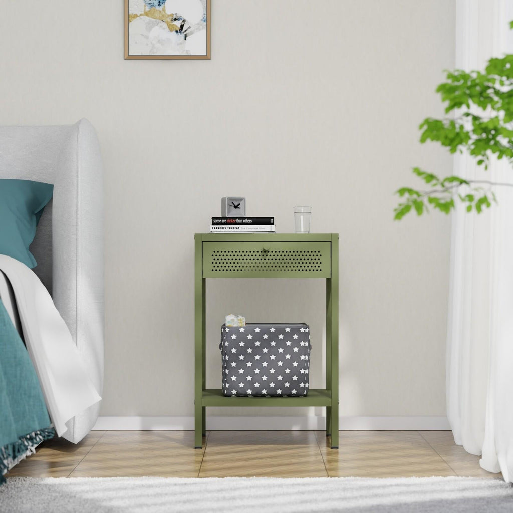 Fraser Country Milan Metal Bedside Cabinet - Olive Green