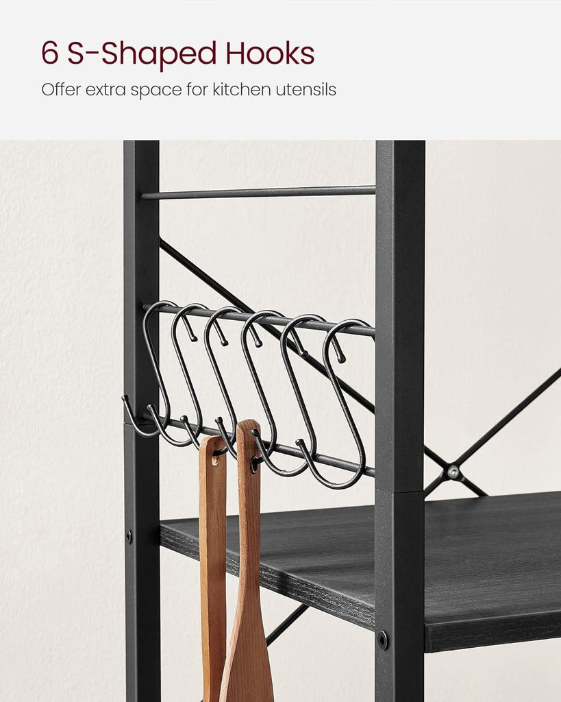 VASAGLE 3 Tier Metal Frame Kitchen Trolley - Ebony Black