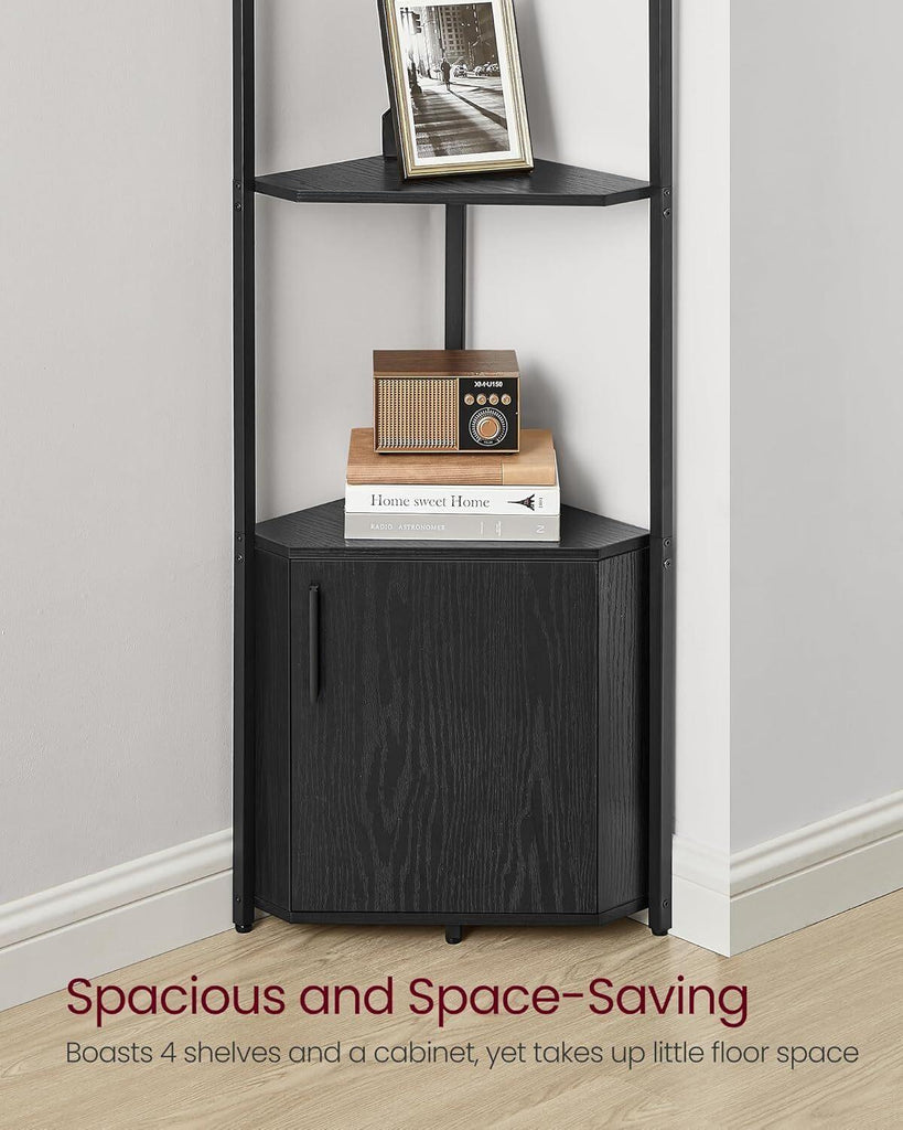 VASAGLE 5-Tier Corner Shelf with Storage - Black
