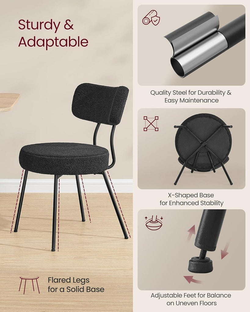 VASAGLE Dining Room Upholstered Chair with Fleece Surface Set of 2 - Black