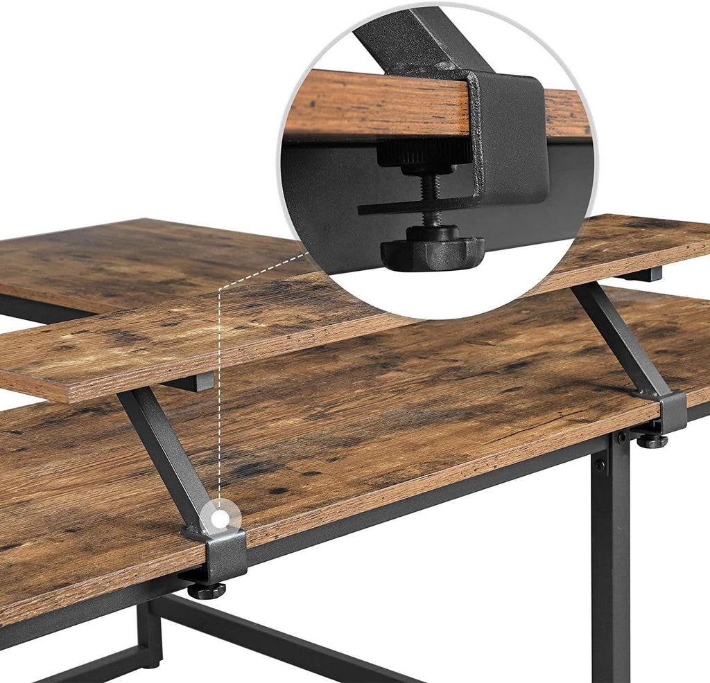 Vasagle L-Shaped Computer Desk with Monitor Stand- Rustic Brown