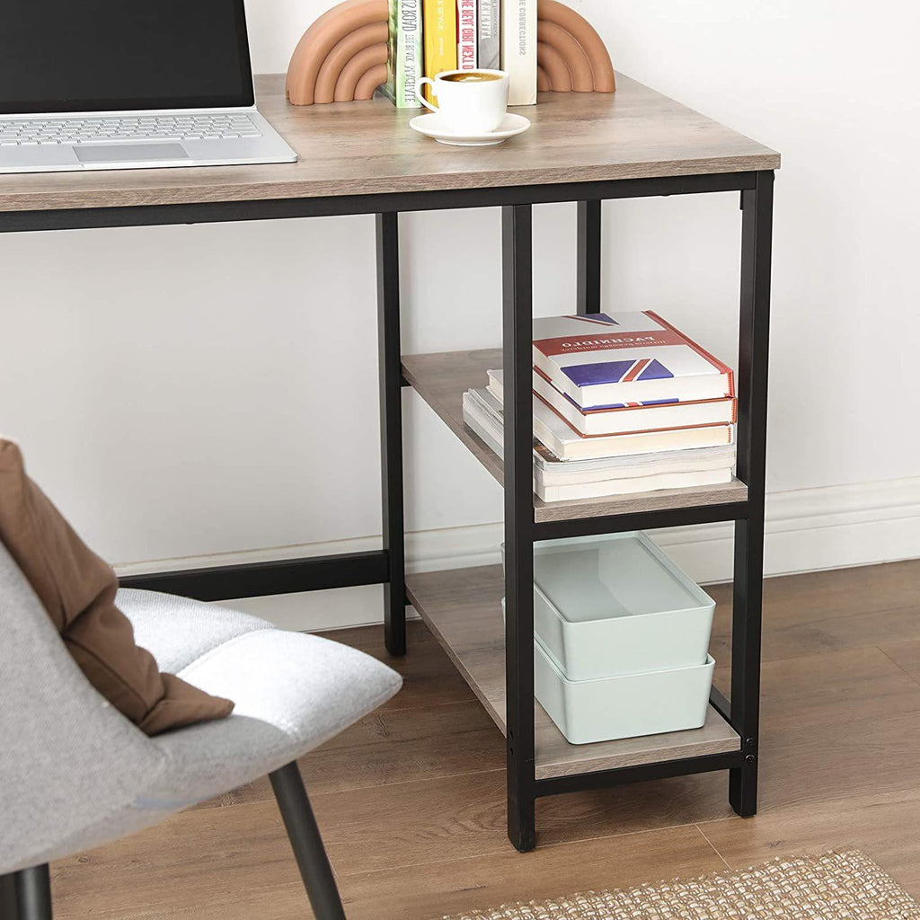 Vasagle L-Shaped Computer Desk with Shelves - Greige+Black