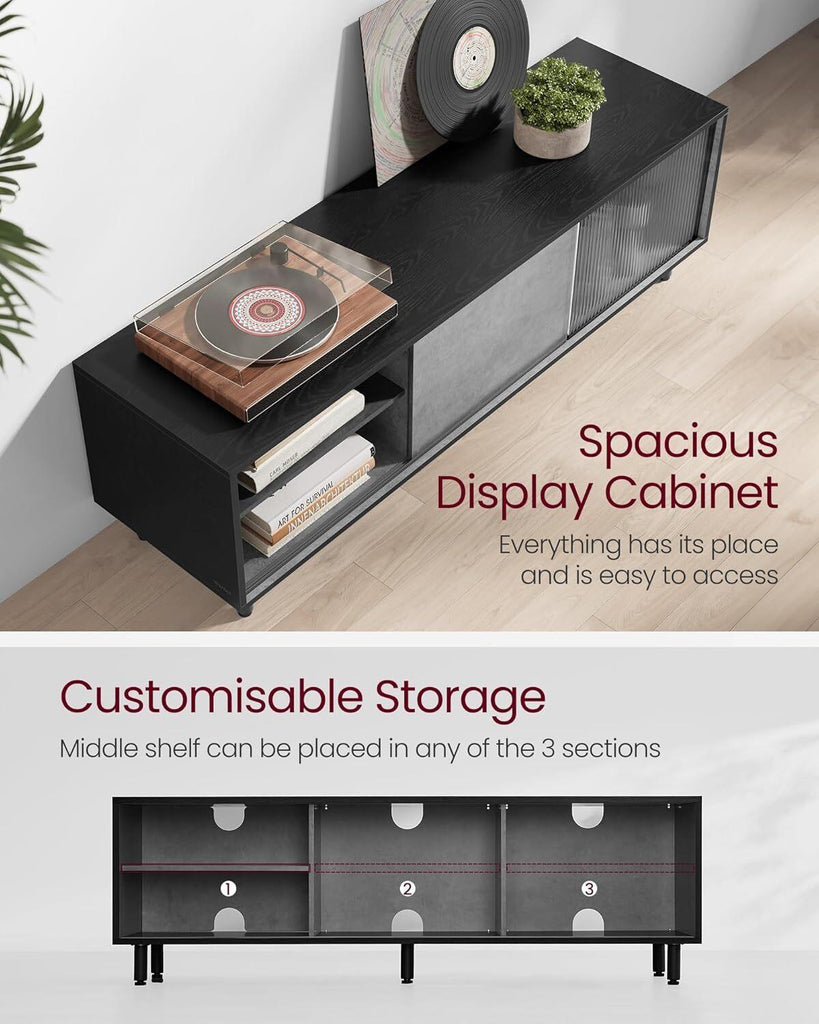 VASAGLE Superfast Toolless 1.40M TV Stand Cabinet - Ebony Black and Concrete Grey