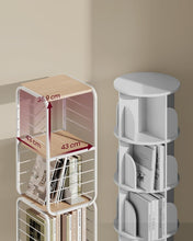 Load image into Gallery viewer, VASAGLE 4-Tier Rotating Bookshelf with Bookends - Natural Beige &amp; Cloud White