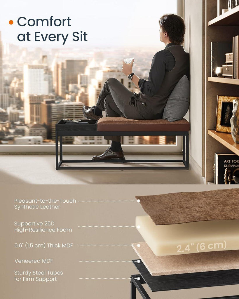 SONGMICS Ottoman Bench with Reversible Top - Walnut Brown