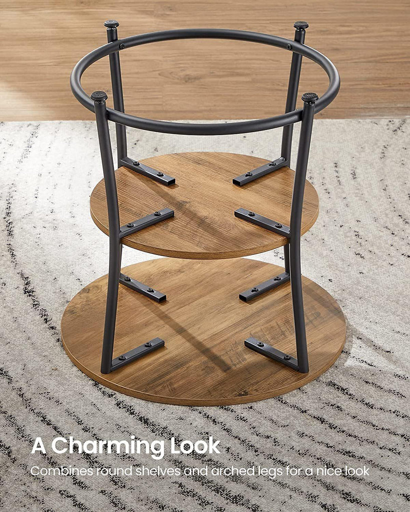 VASAGLE Round End Table with 2 Shelves - Rustic Walnut