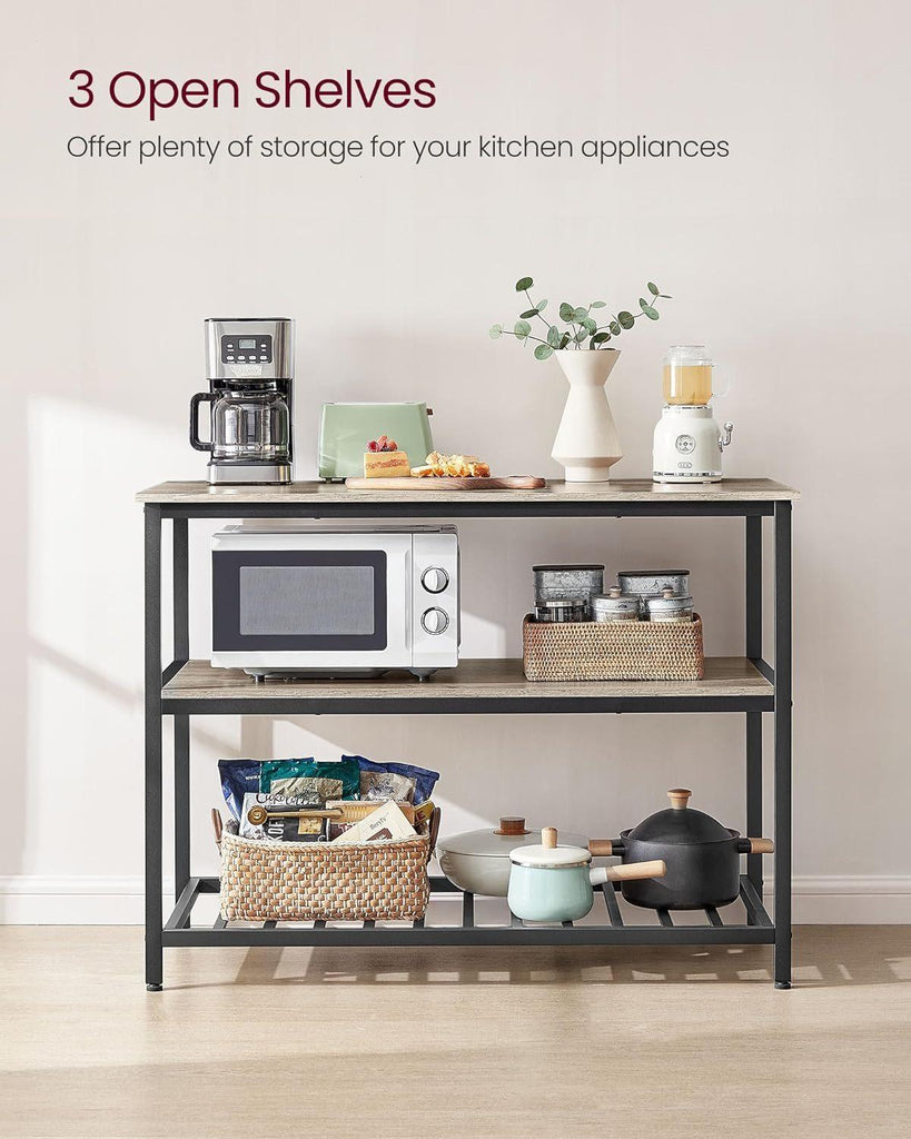 VASAGLE Kitchen Island with 3 Shelves - Greige/Black