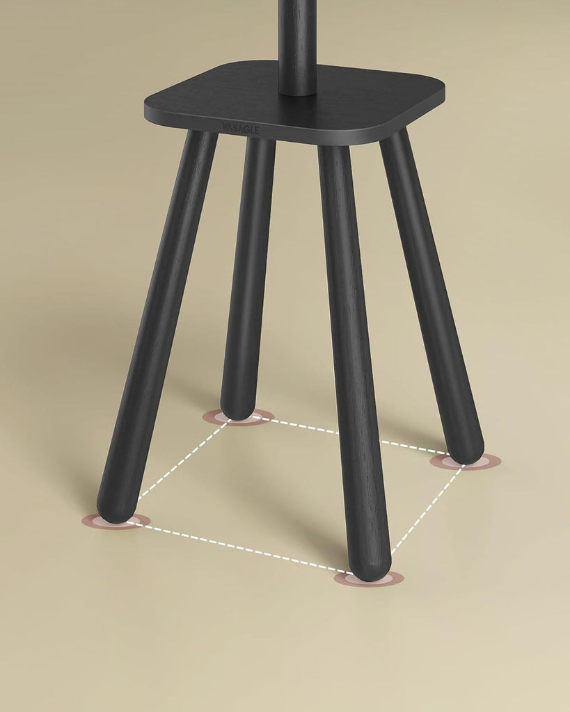 VASAGLE Coat Rack with 8 Hooks and Shelf - Ink Black