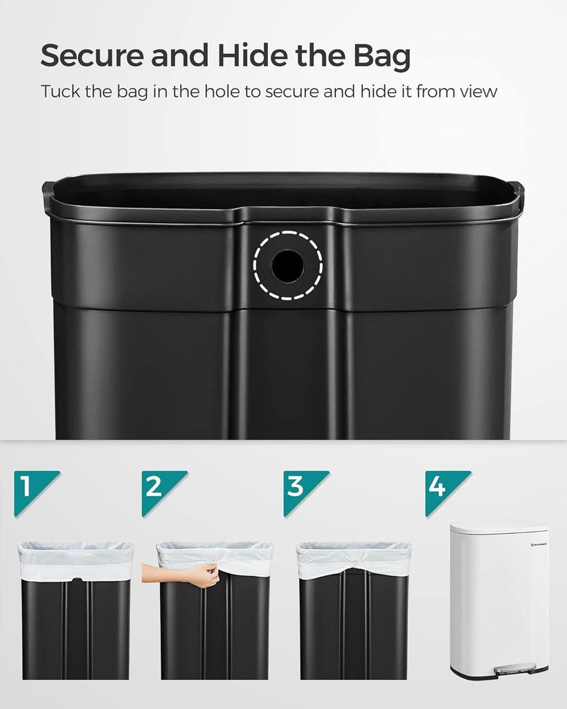 SONGMICS Stainless Steel Rubbish Bin - White (50L)