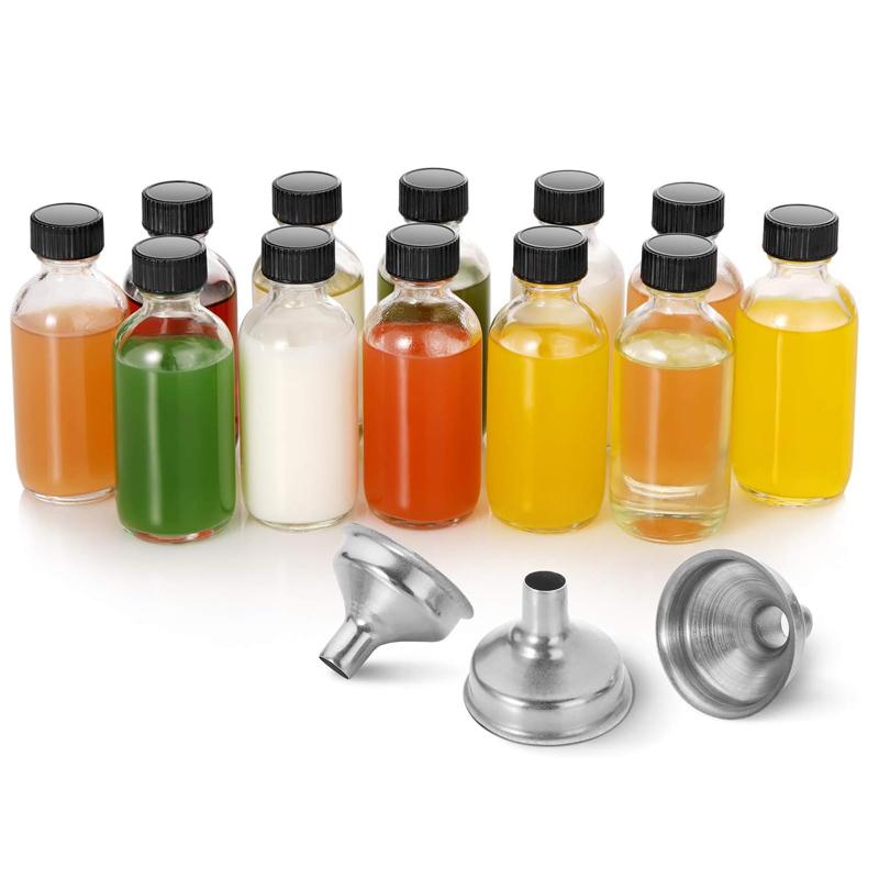 STORFEX 60ml Small Clear Glass Bottles with Lids - 12 Pack