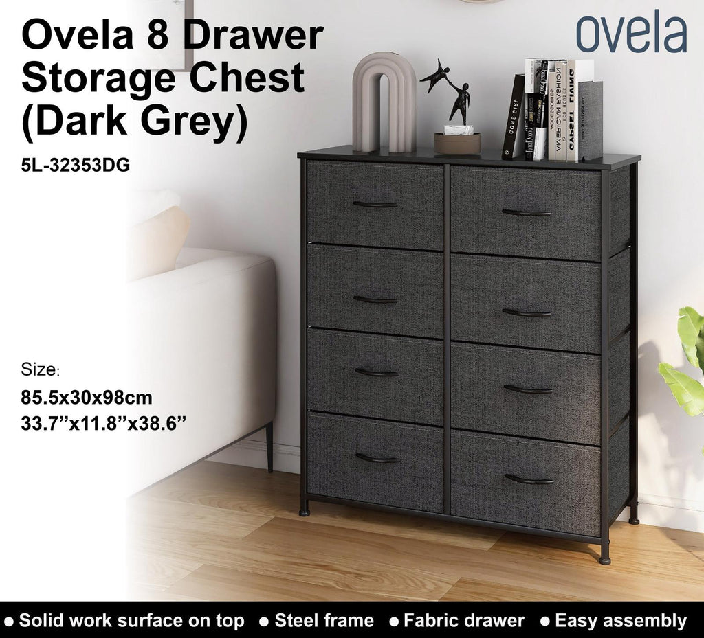 Ovela: 8 Drawer Storage Chest - Dark Grey