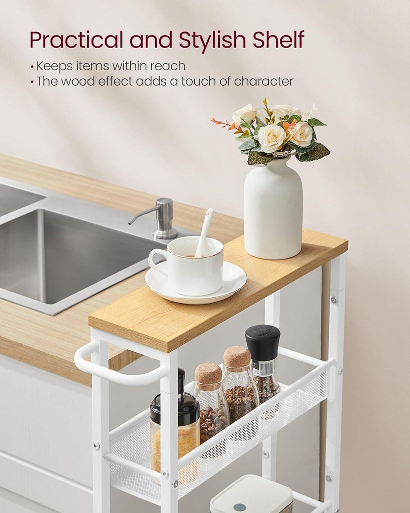 VASAGLE 5-Tier Slim Storage Rolling Cart - White