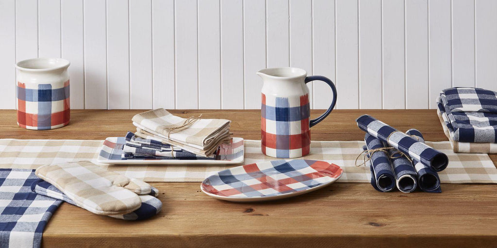 Davis & Waddell: Manor Gingham Oval Platter - Red & Blue (36x22.5cm)