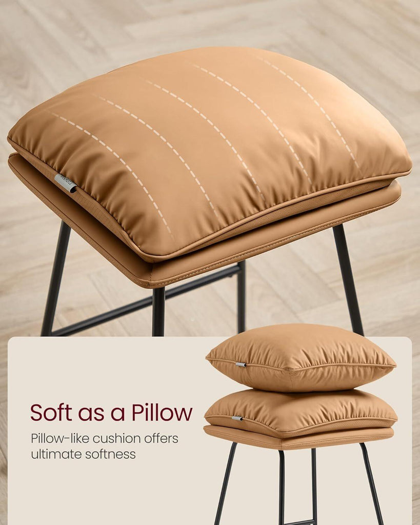 VASAGLE Set of 2 Bar Stools with Cushion and Sled Base - Caramel Brown