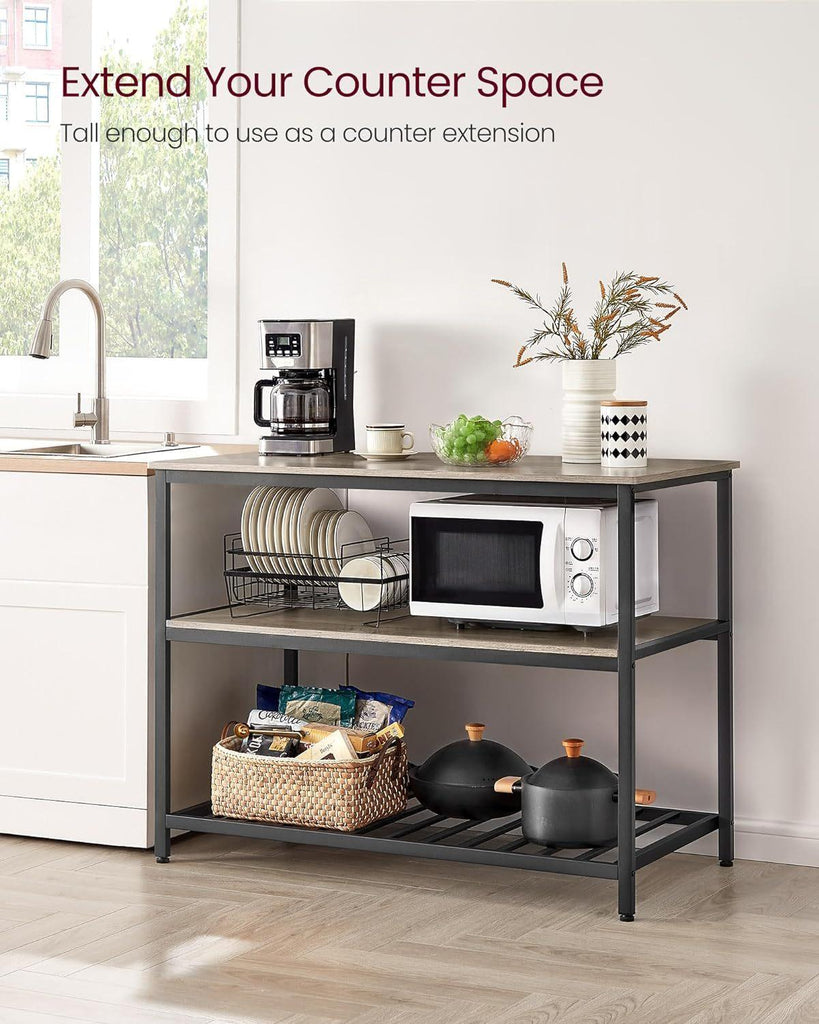 VASAGLE Kitchen Island with 3 Shelves - Greige/Black