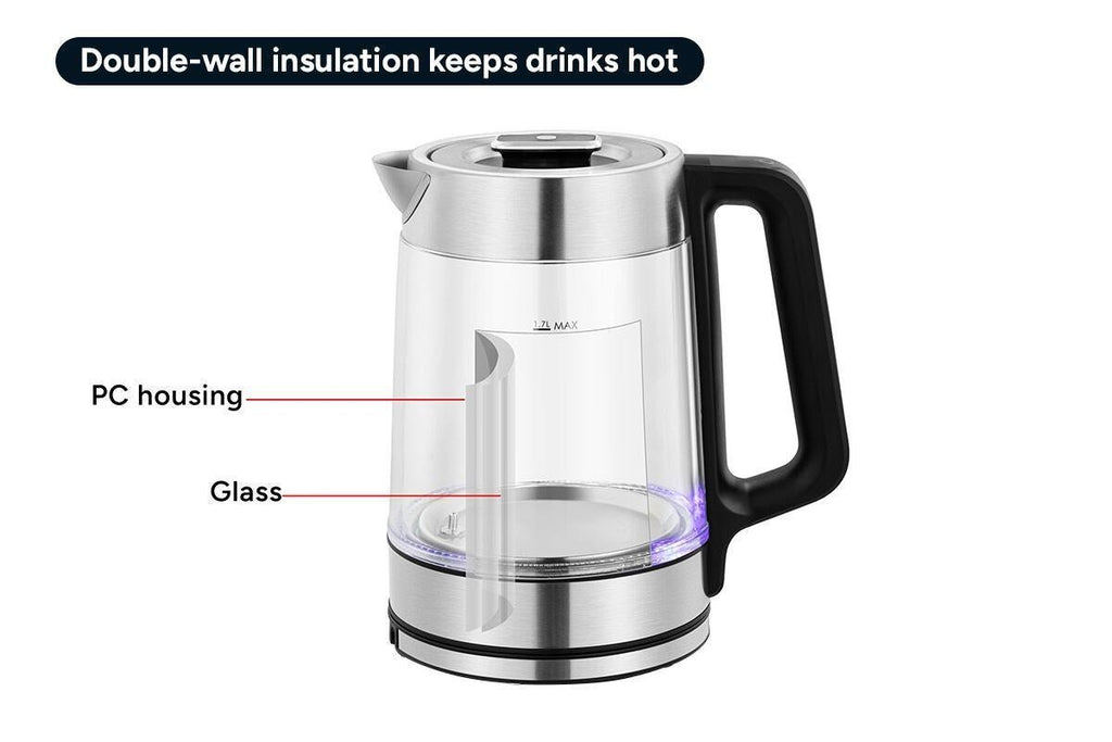 Kogan SmarterHome(TM) 1.7L Double Wall Glass Smart Kettle (Stainless Steel)