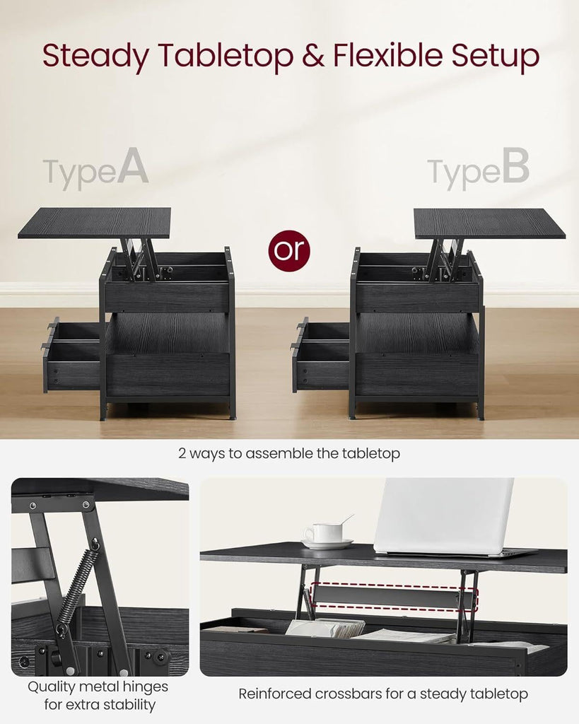 VASAGLE Coffee Table with Sliding Top - Black