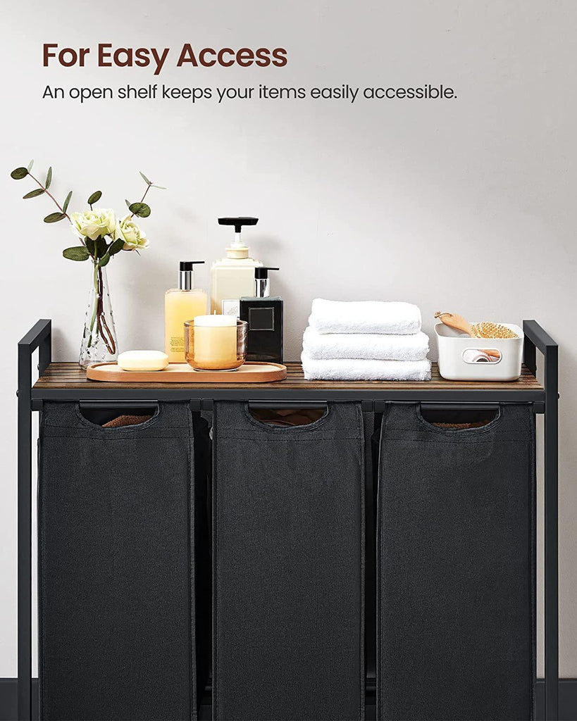 Vasagle 3-Compartment Laundry Hamper with Storage Surface - Rustic Brown
