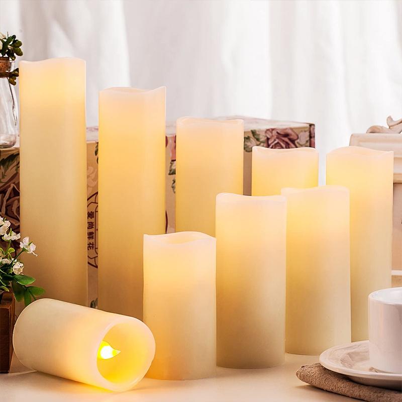 Flameless Remote Controlled Electronic Candle Set of 9 - Ivory