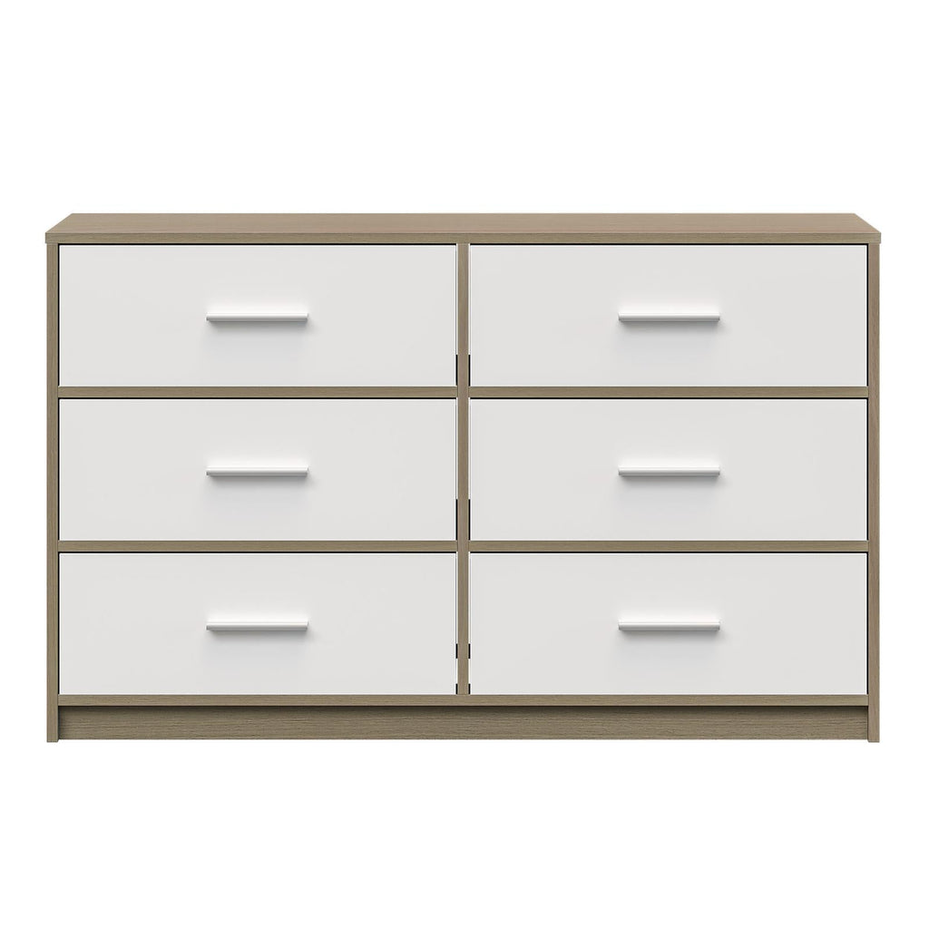 Fraser Country: Lada Home 6 Drawer Storage Dresser - Grey & White With Silver Handle