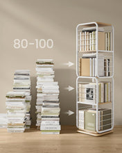 Load image into Gallery viewer, VASAGLE 4-Tier Rotating Bookshelf with Bookends - Natural Beige &amp; Cloud White