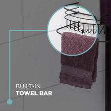 Load image into Gallery viewer, STORFEX Rust-Resistant Corner Shower Caddy with Towel Bar and Hooks - Black