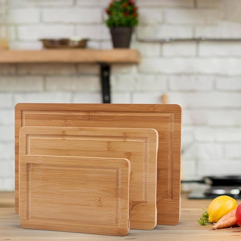 OZZYCOOK 3-Pack Bamboo Cutting Boards for Kitchen Prep and Serving